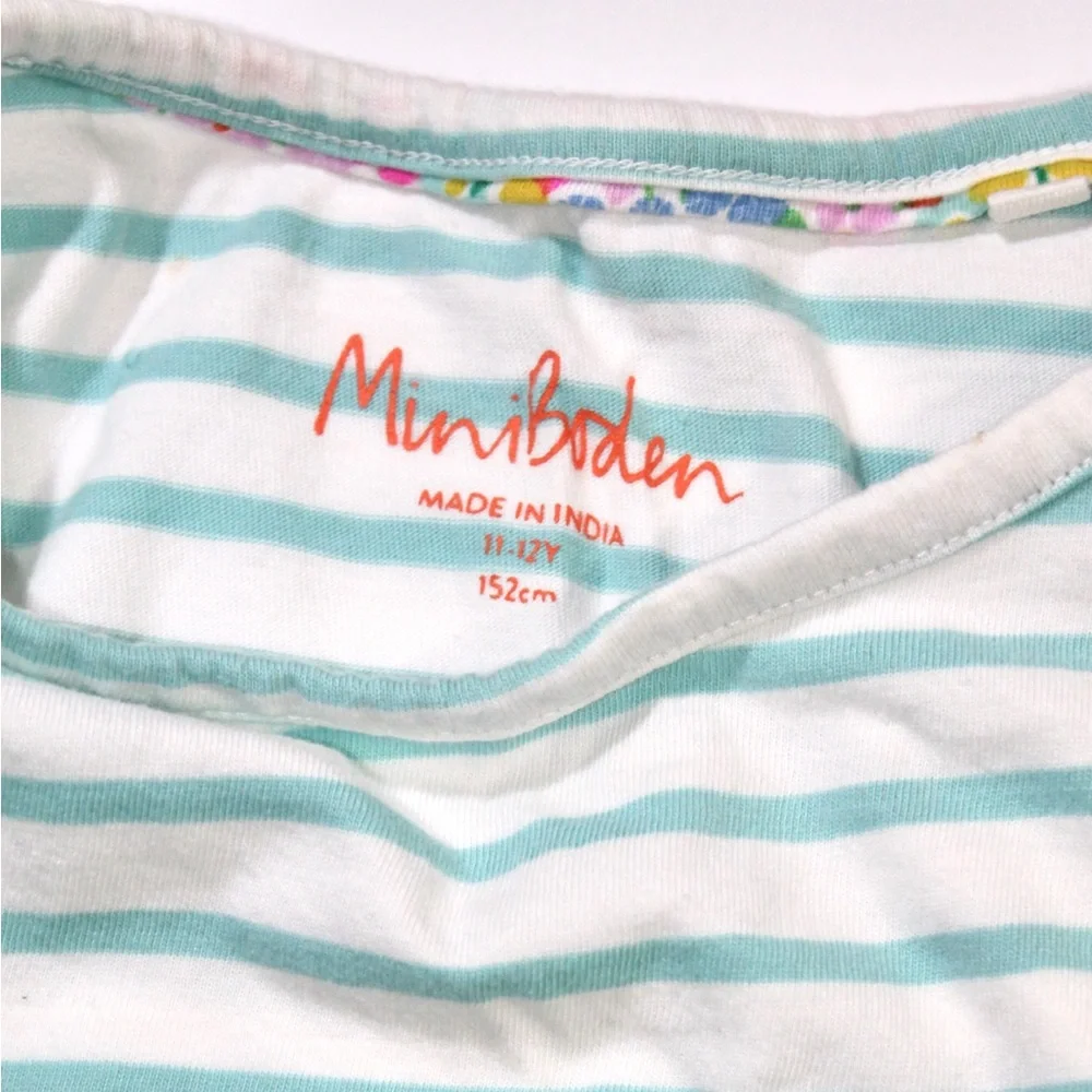 Mini Boden Mint & White Stripe Ice Cream Appliqué Tee